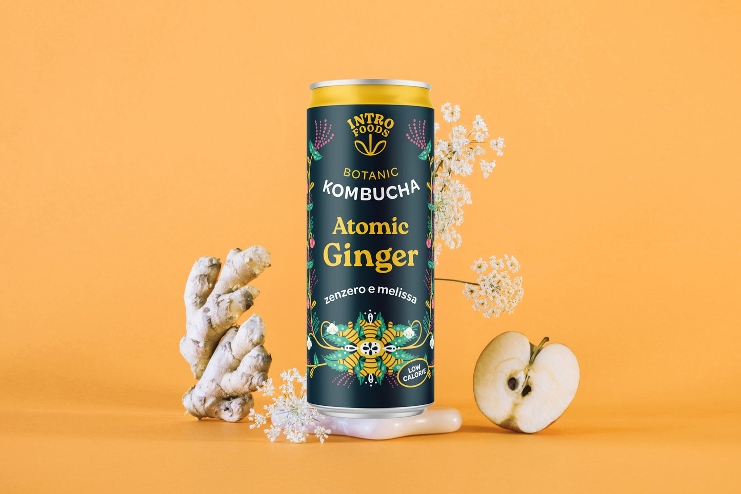 INTRO KOMBUCHA - ATOMIC GINGER APPLE LEMON BALM HEATHER NETTLE BIO CAN