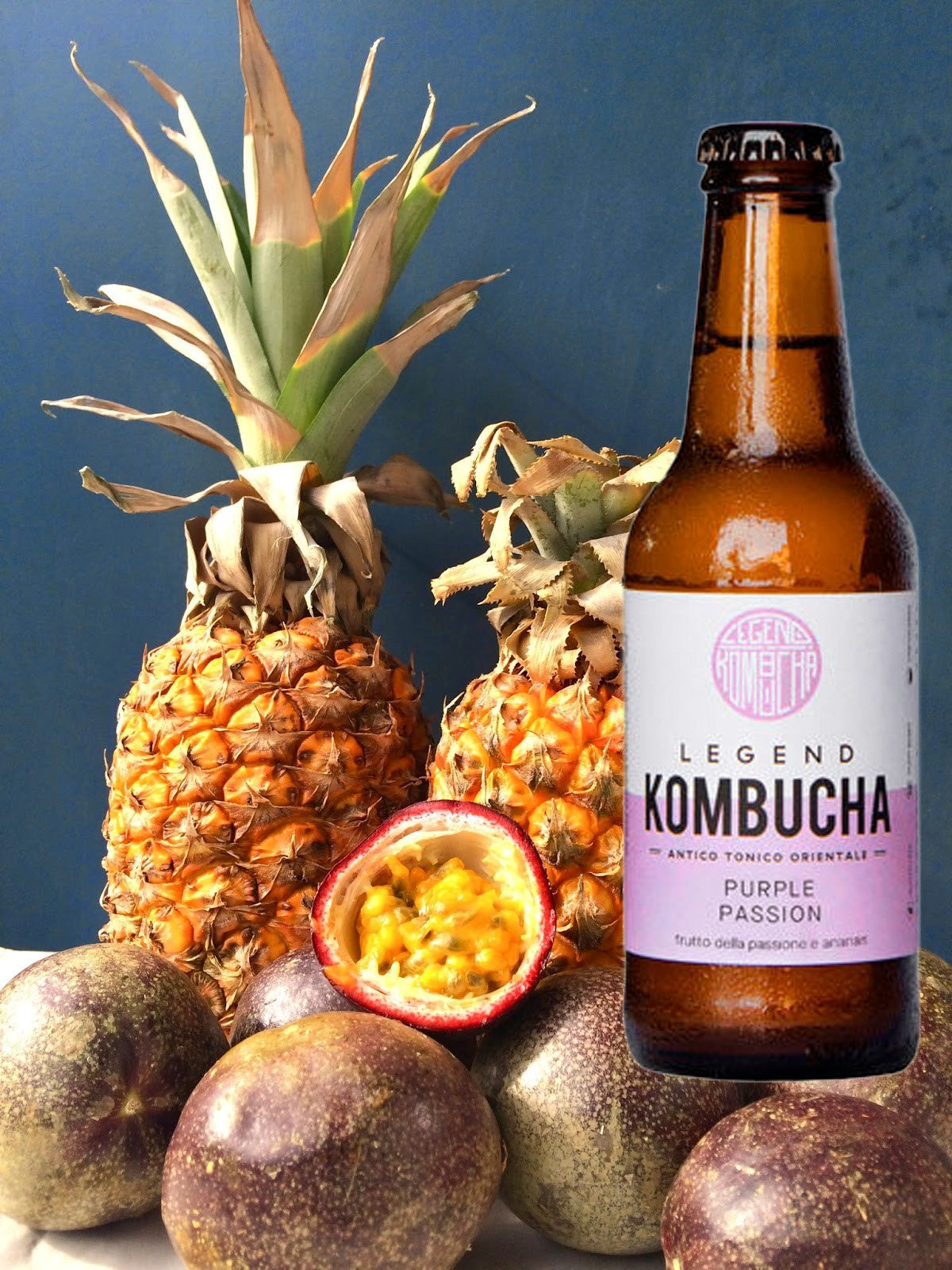 LEGEND KOMBUCHA PURPLE PASSION - PASSION FRUIT AND ANANAS BOTTLE