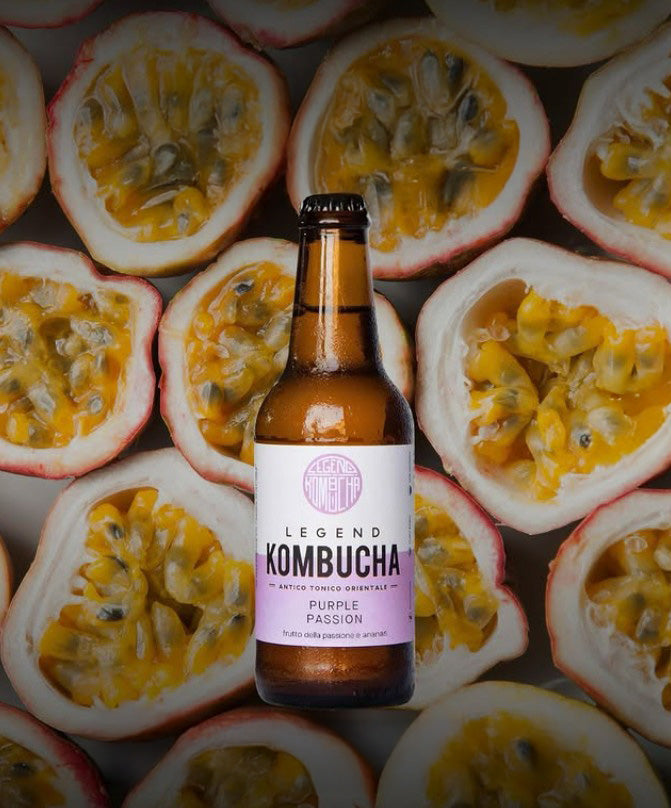 LEGEND KOMBUCHA PURPLE PASSION - PASSION FRUIT AND ANANAS BOTTLE